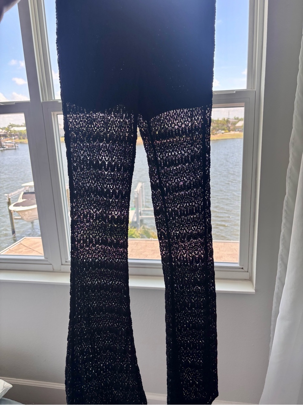 Black Sheer Lace Swim Cover Up Pants Flare Resort Vacation Beachwear XS Mermaid